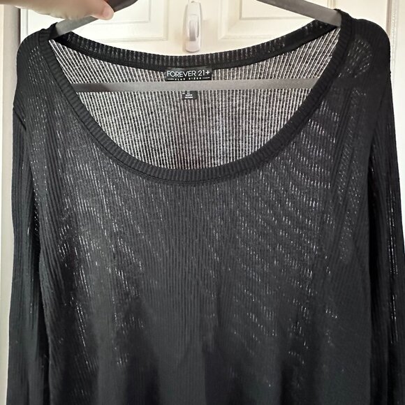 Forever 21 Women's Plus 3X Black Shadow Stripe Sheer Bell Sleeve Witchy Goth Top - Picture 5 of 8